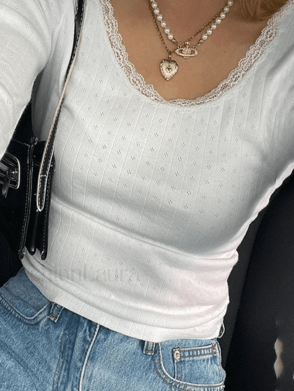Lace Trim White Knit Top Sweaters