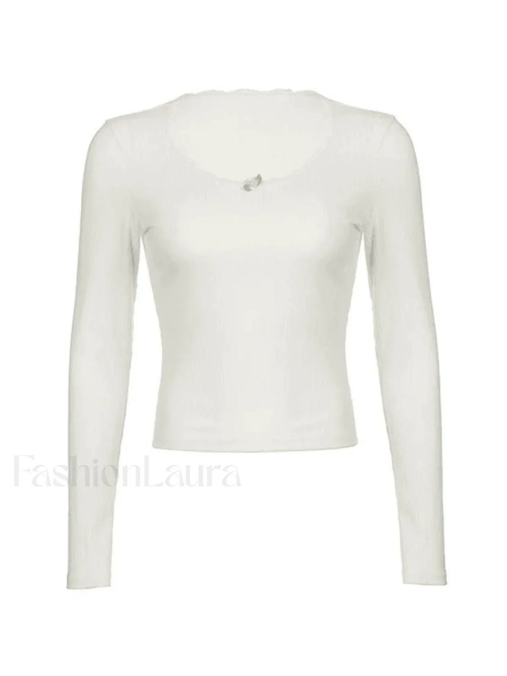 Lace Trim White Ribbed Knit Top Sweaters