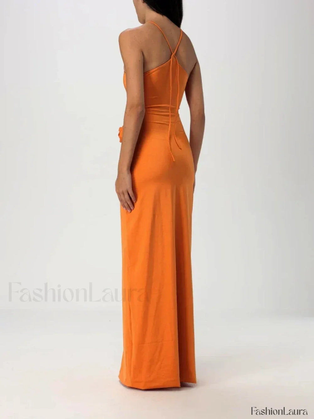 Lace up 3D Appliques Maxi Dress