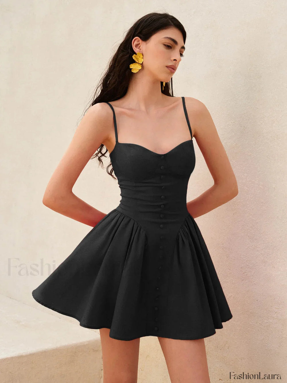 Lace Up Back Cami Dress Black / XS Dresses