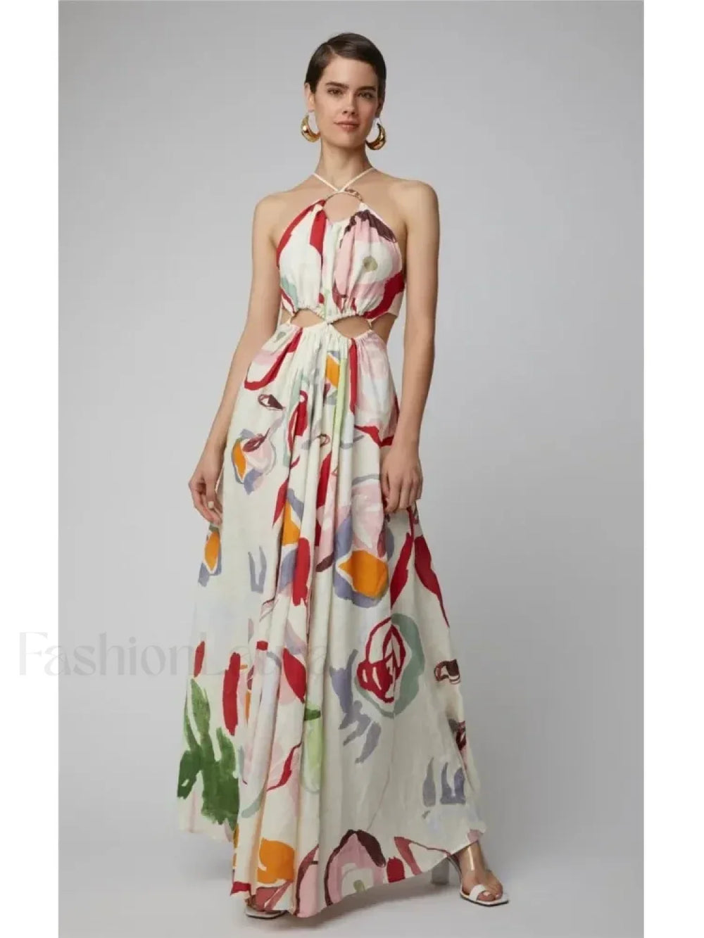 Lace Up Backless Floral Dress White / S