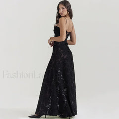 Lace up Black Prom Maxi Dress