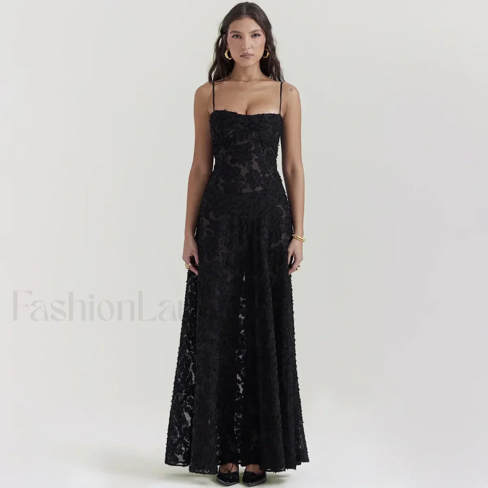 Lace up Black Prom Maxi Dress