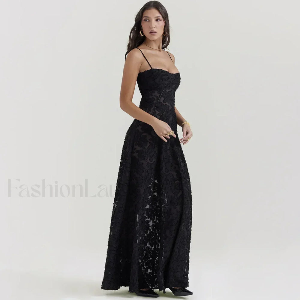 Lace up Black Prom Maxi Dress