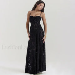 Lace up Black Prom Maxi Dress