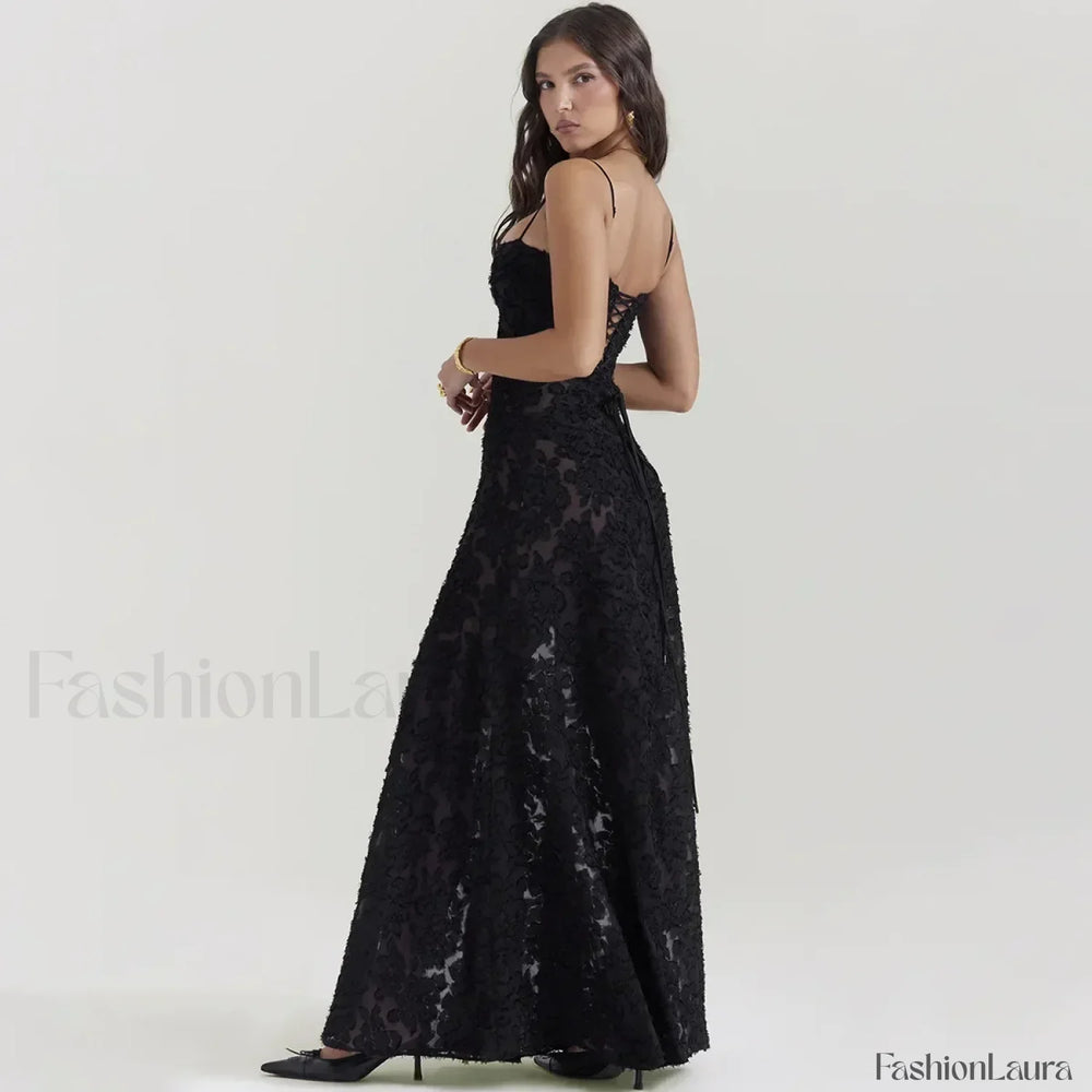 Lace up Black Prom Maxi Dress