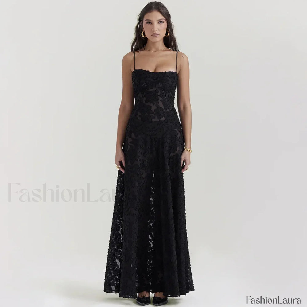 Lace up Black Prom Maxi Dress