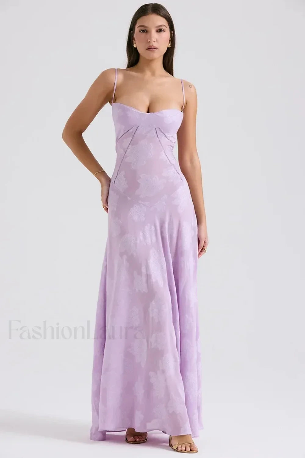 Lace up Black Prom Maxi Dress light purple / XS