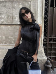 Lace Up Bow Trendy Sleeveless Tank Top Black / XS Tank Tops & Camis