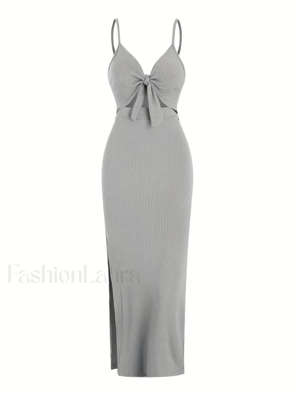 Lace Up Bow V Neck Midi Dress GRAY / S