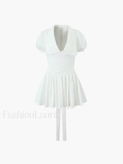 Lace Up Doll Collar Short Dress Dresses