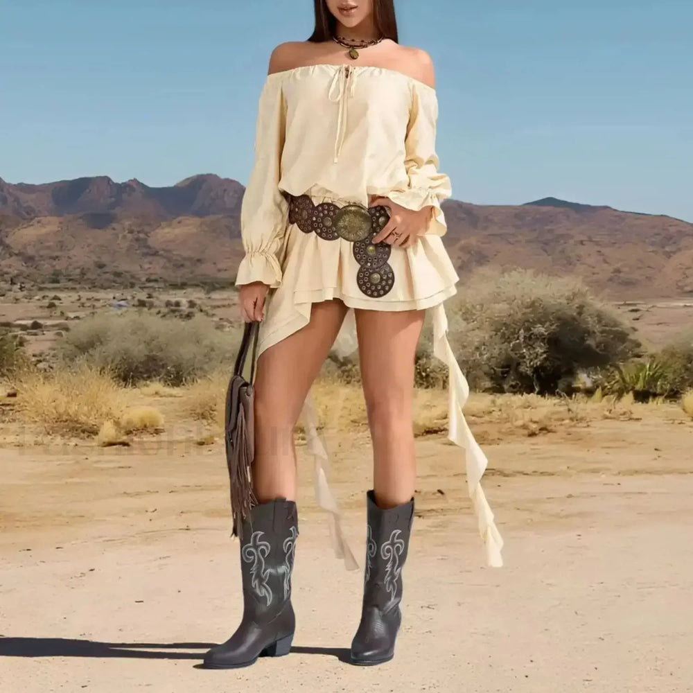 Lace Up Off Shoulder Boho Dress