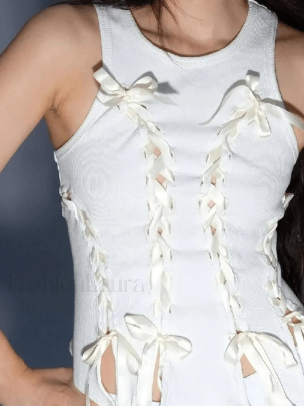 Lace Up Ribbed Cropped Tank Top White / S Tops&Tees