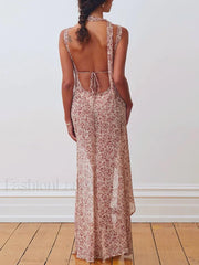 Lace Up Side Slit Floral Dress