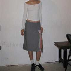 Lace Up Split A Line Elegant Skirt