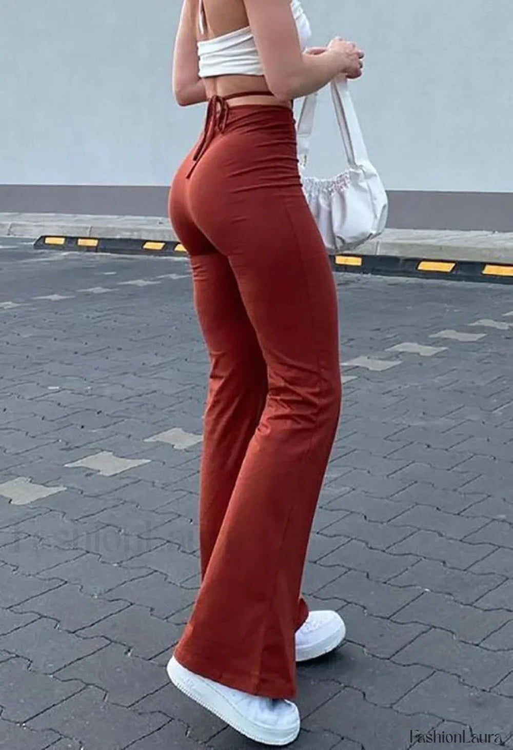 Lace Up Stretch Flare Leg Pants Pants