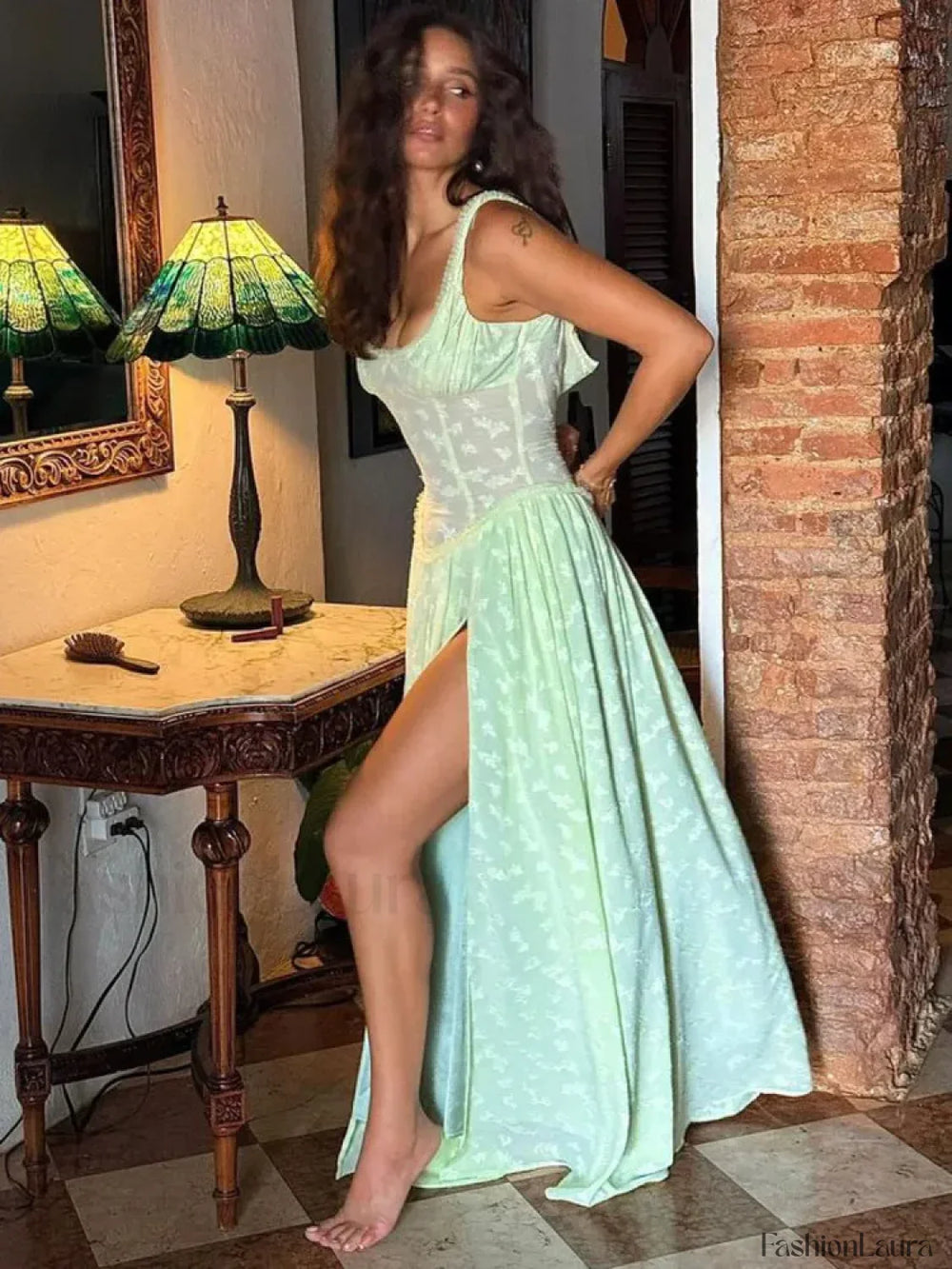 Lace Zipper Split Slim Maxi Dress