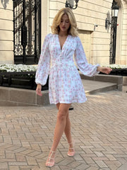 Lantern Sleeve Office Floral Dress