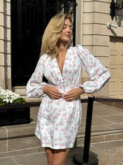 Lantern Sleeve Office Floral Dress