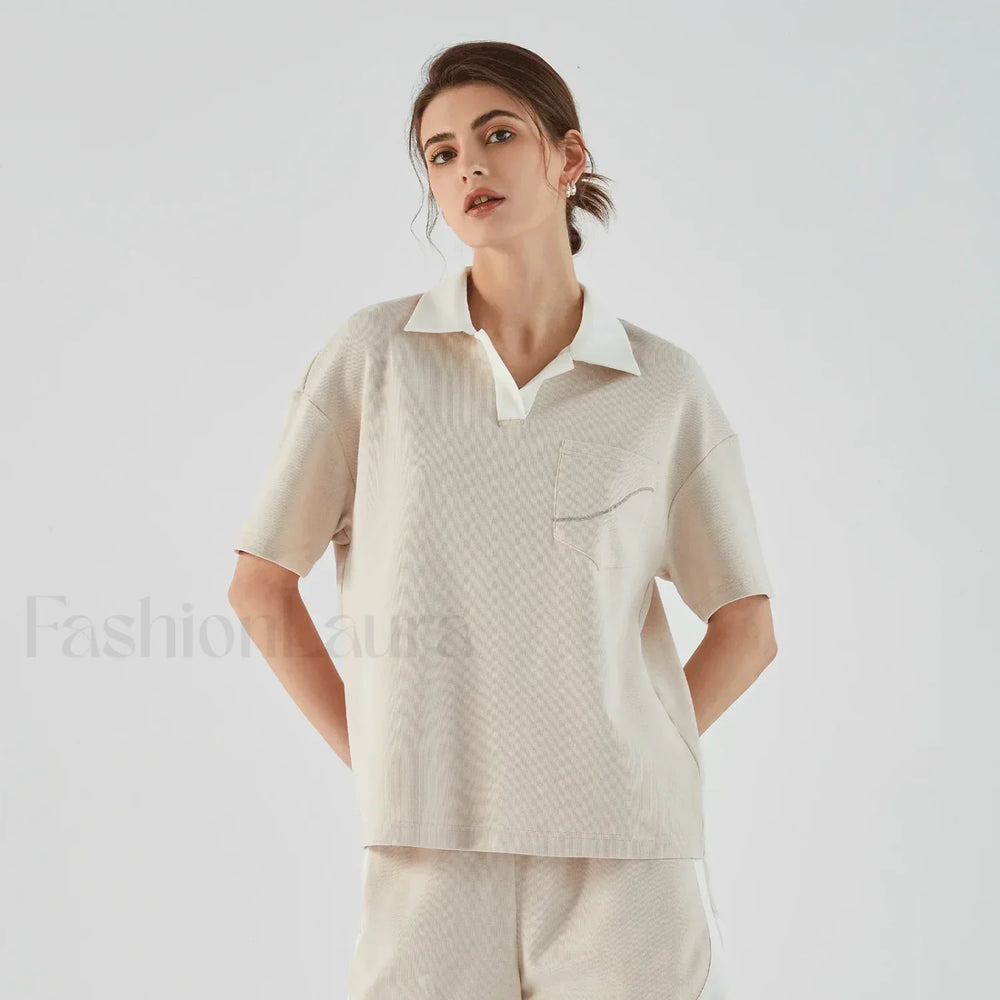 Lapel Combed Cotton Casual T Shirt