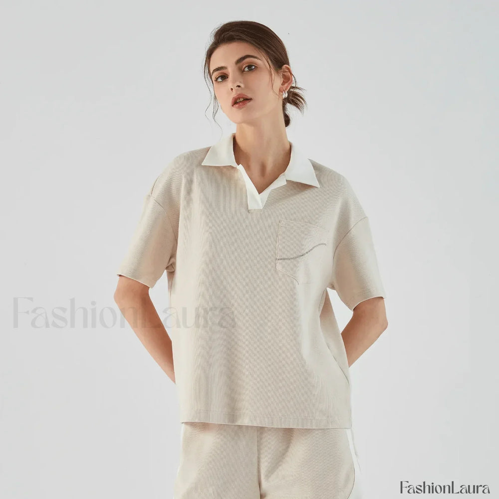 Lapel Combed Cotton Casual T Shirt