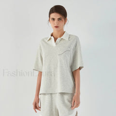 Lapel Combed Cotton Casual T Shirt