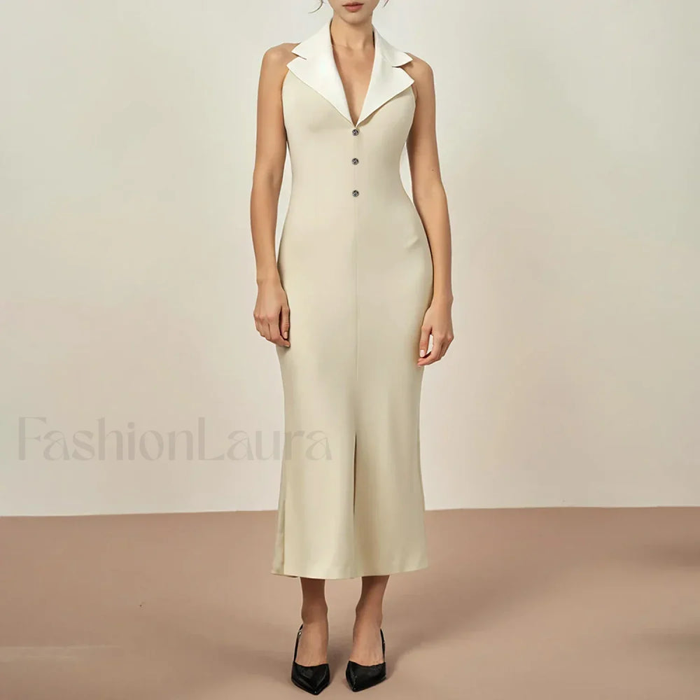 Lapel Single Breasted Midi Dress