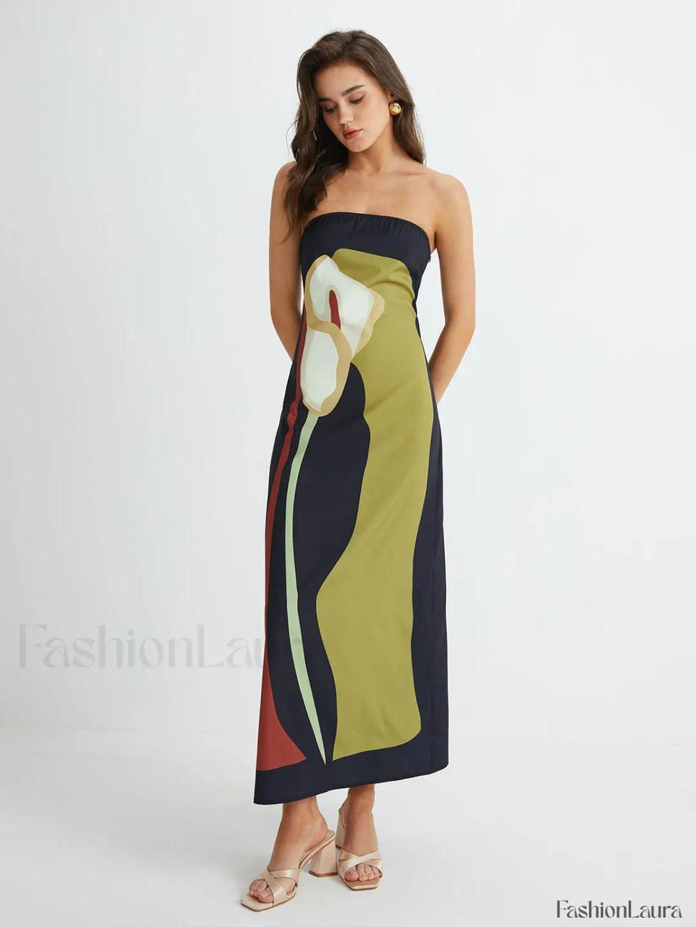 Large Floral Print Split Tube Long Dress Dresses