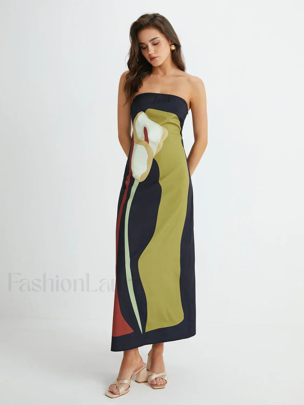 Large Floral Print Split Tube Long Dress Dresses