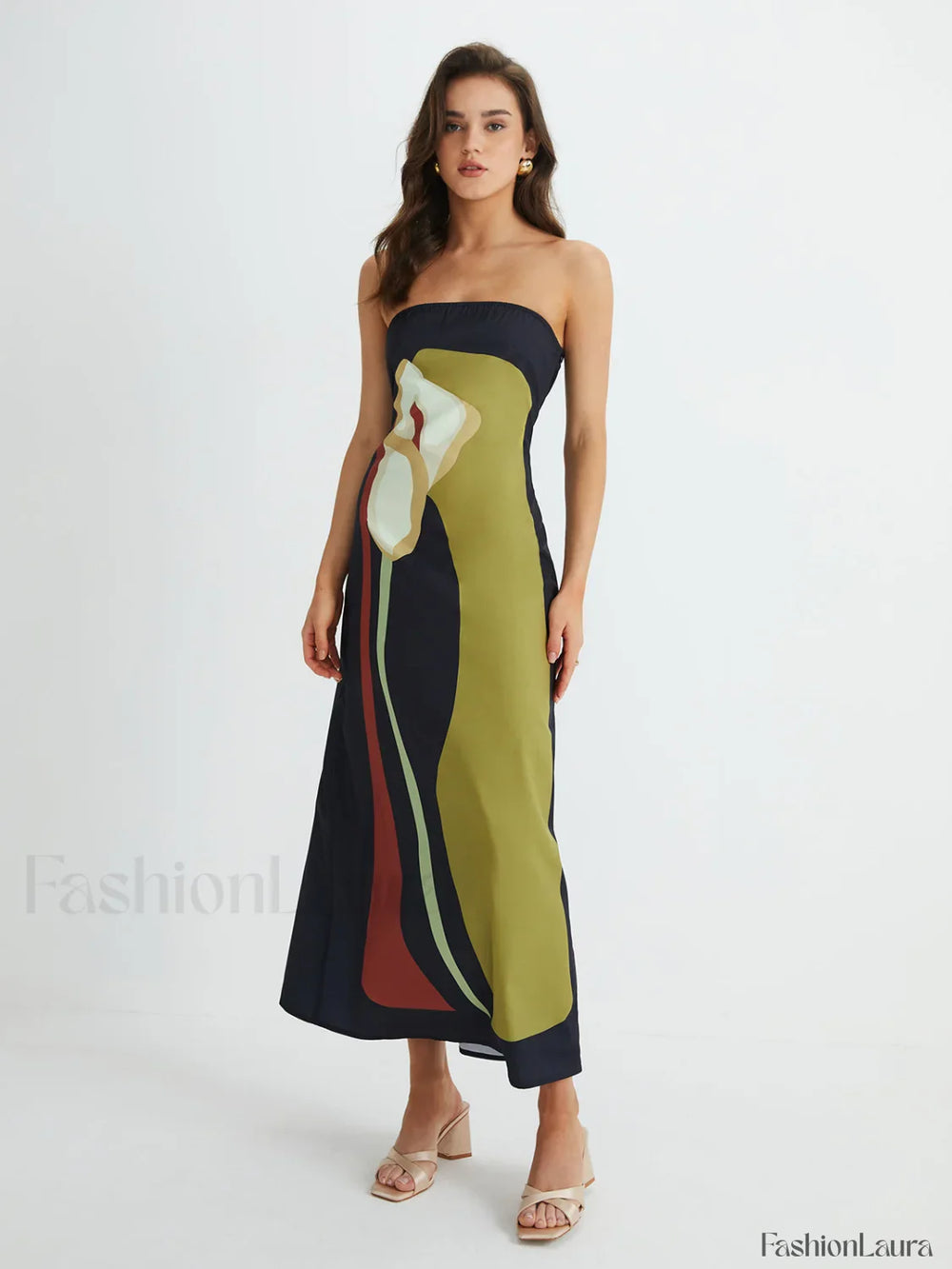 Large Floral Print Split Tube Long Dress Dresses