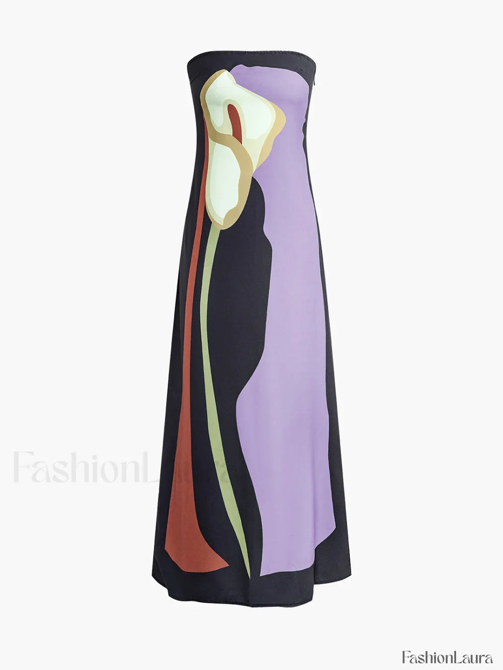 Large Floral Print Split Tube Long Dress Purple / XS Dresses