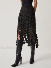 Laser Cut Multi Trendy Circle Double Layered Skirt Black / XS Skirts
