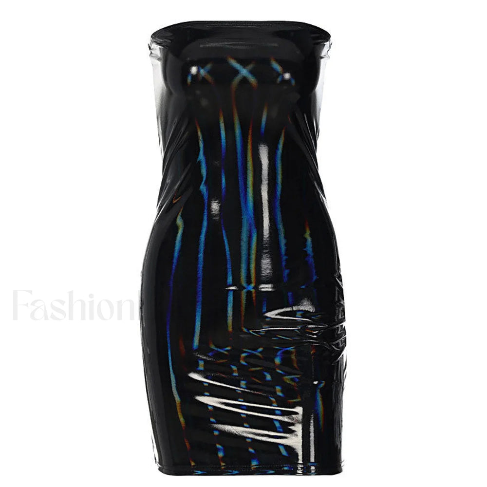 Latex Solid Color Strapless Bodycon Party Mini Dress Black L / Black Party Dresses L