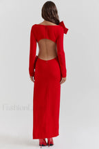 Lavele Red Stylish Bow Maxi Dress