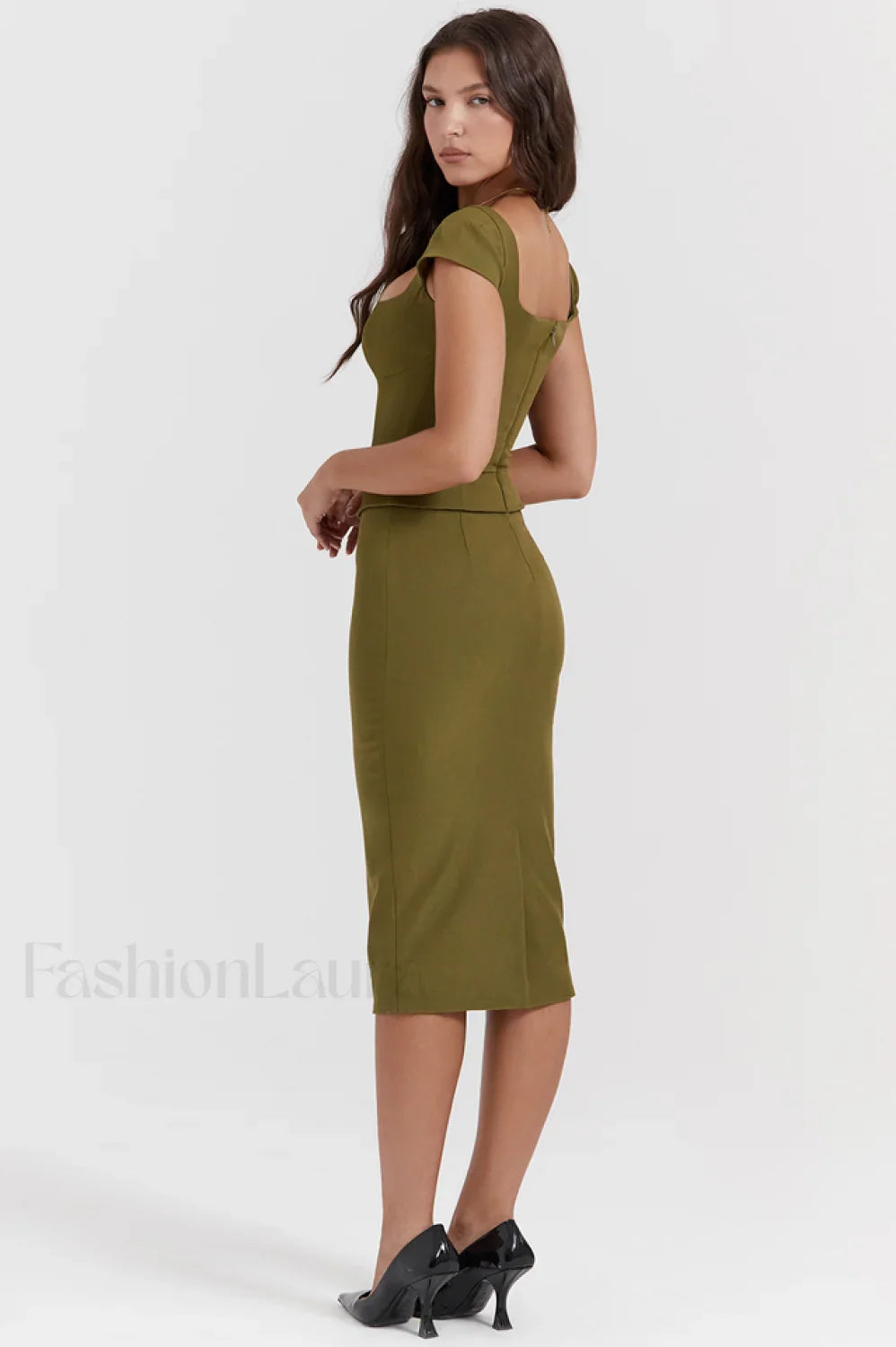 Layana Olive Stylish Corset Midi Dress