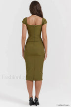 Layana Olive Stylish Corset Midi Dress
