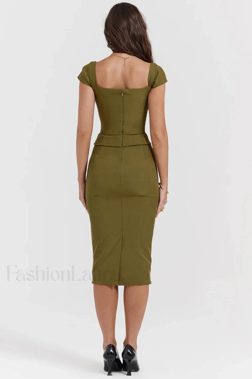 Layana Olive Stylish Corset Midi Dress