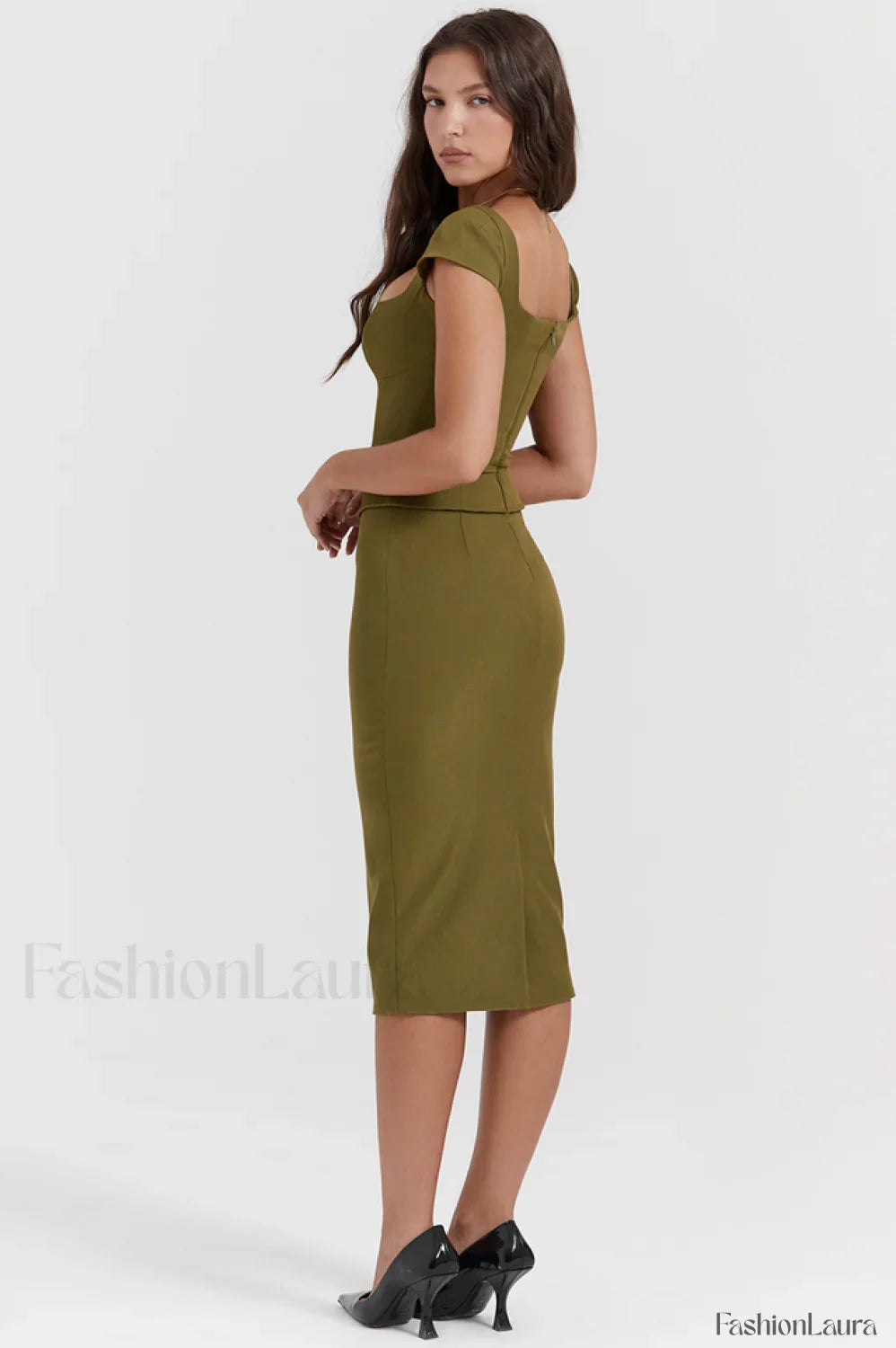 Layana Olive Stylish Corset Midi Dress