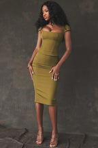Layana Olive Stylish Corset Midi Dress