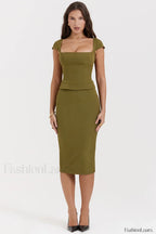 Layana Olive Stylish Corset Midi Dress S / Olive