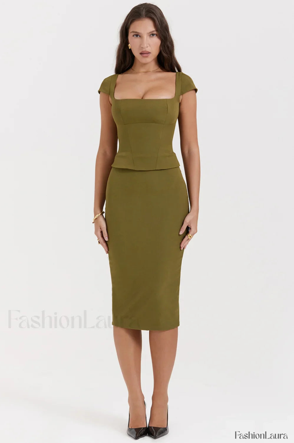 Layana Olive Stylish Corset Midi Dress S / Olive