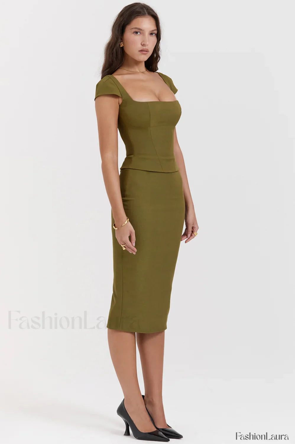 Layana Olive Stylish Corset Midi Dress L / Olive