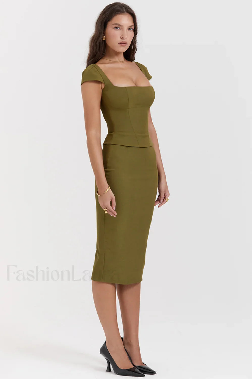 Layana Olive Stylish Corset Midi Dress L / Olive