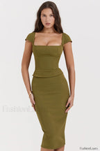 Layana Olive Stylish Corset Midi Dress M / Olive