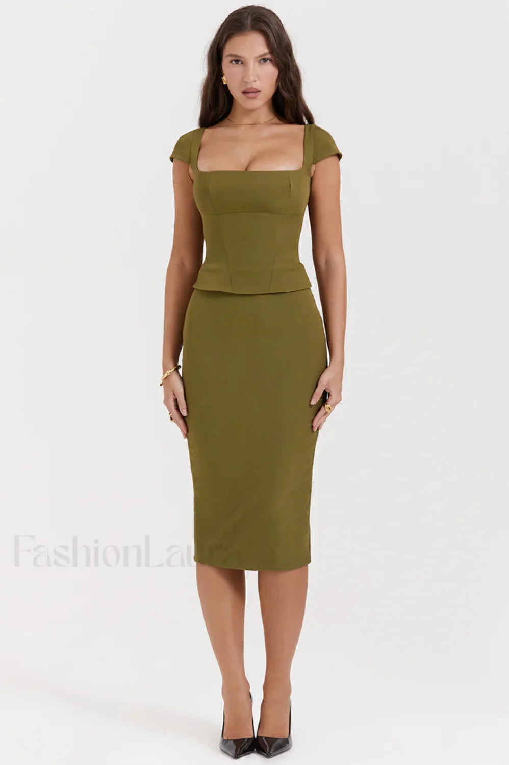Layana Olive Stylish Corset Midi Dress S / Olive