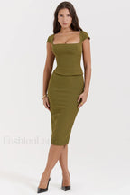 Layana Olive Stylish Corset Midi Dress XS / Olive