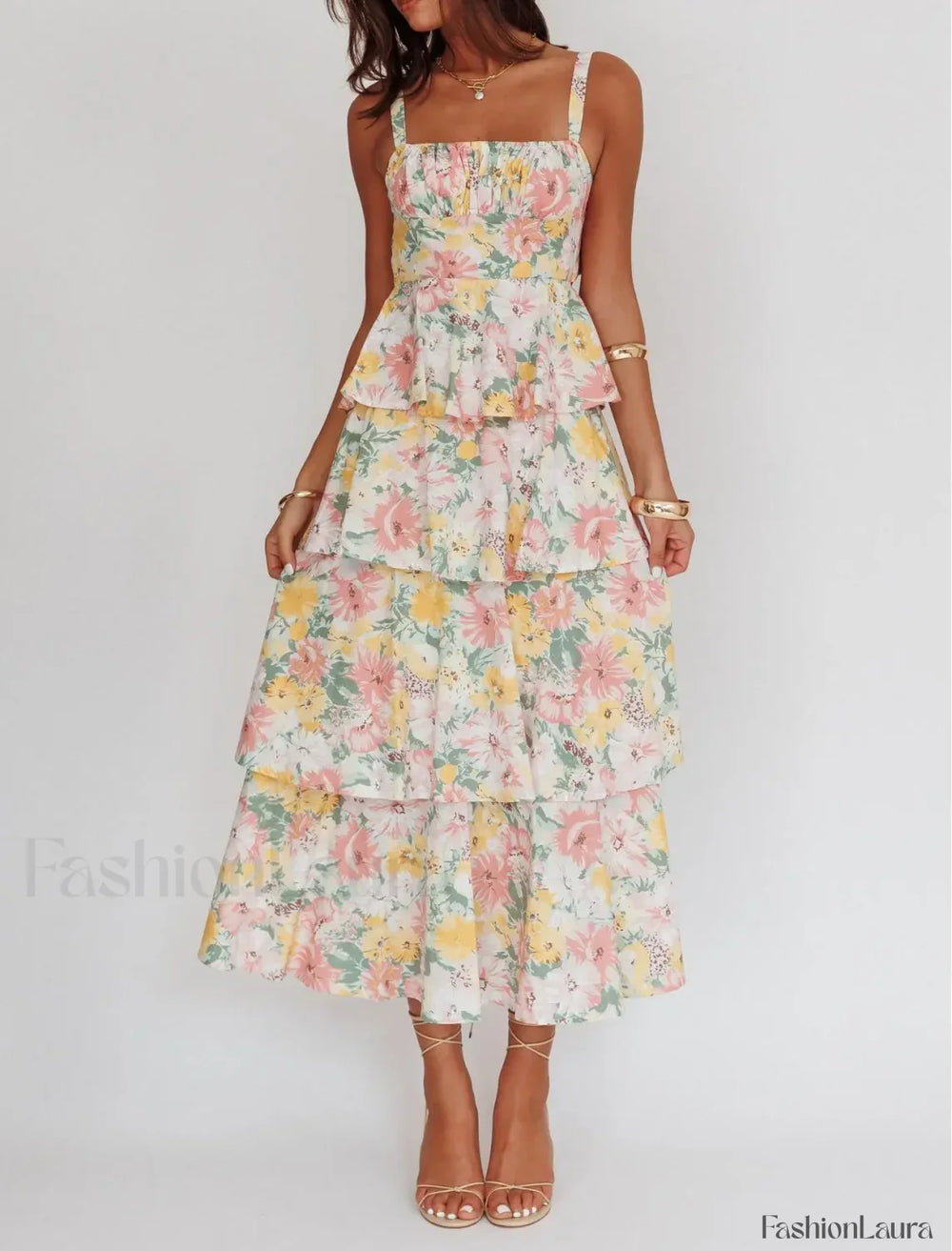 Layered Ruffle Bohemian Floral Dress color 2 / S
