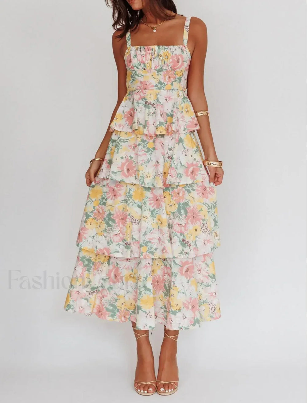 Layered Ruffle Bohemian Floral Dress color 2 / S