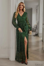 Leandra Front Split Charming Shimmer Maxi Dress