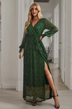 Leandra Front Split Charming Shimmer Maxi Dress